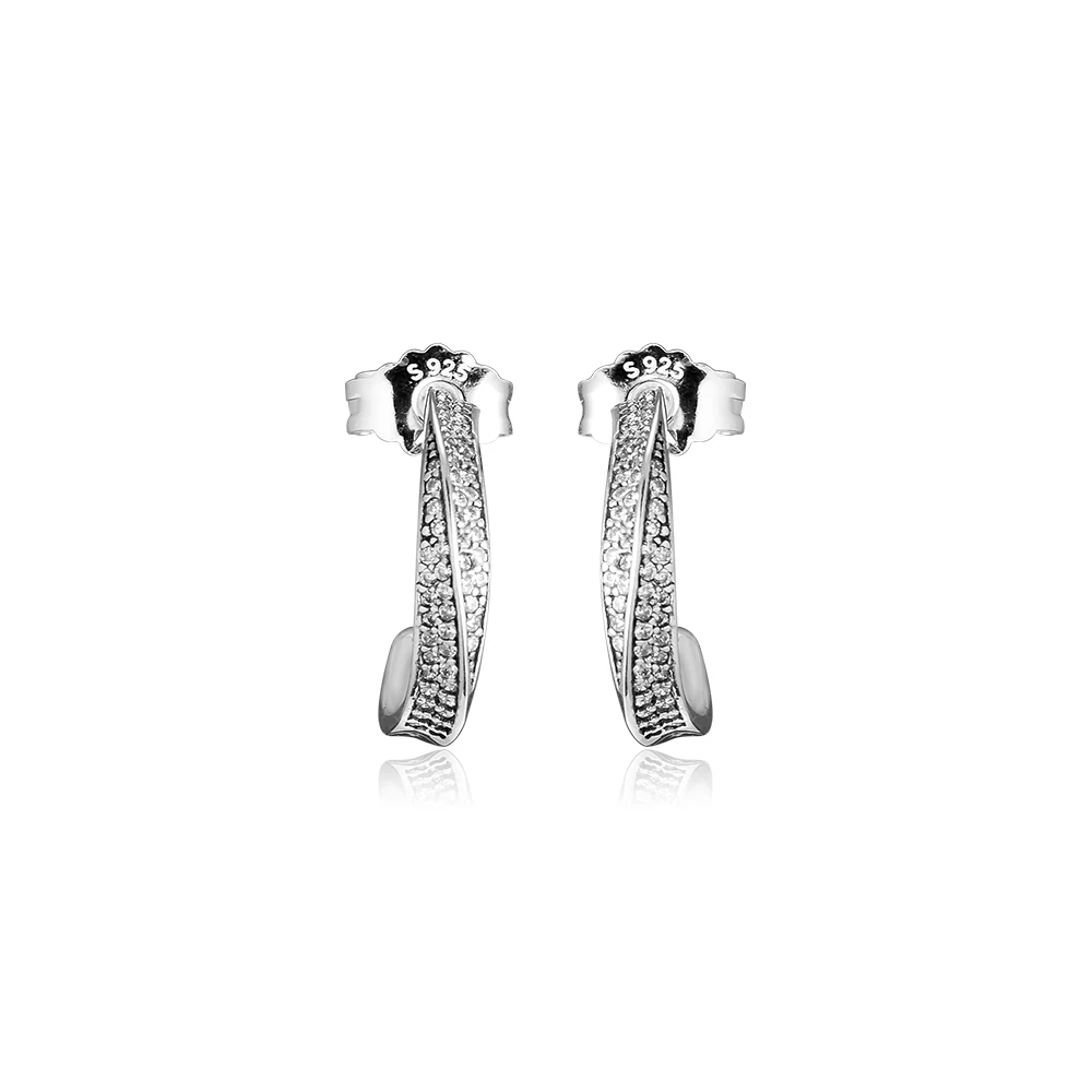 Аутентичные 925 стерлингового серебра CZ элегантные волны серьги кольца для женщин