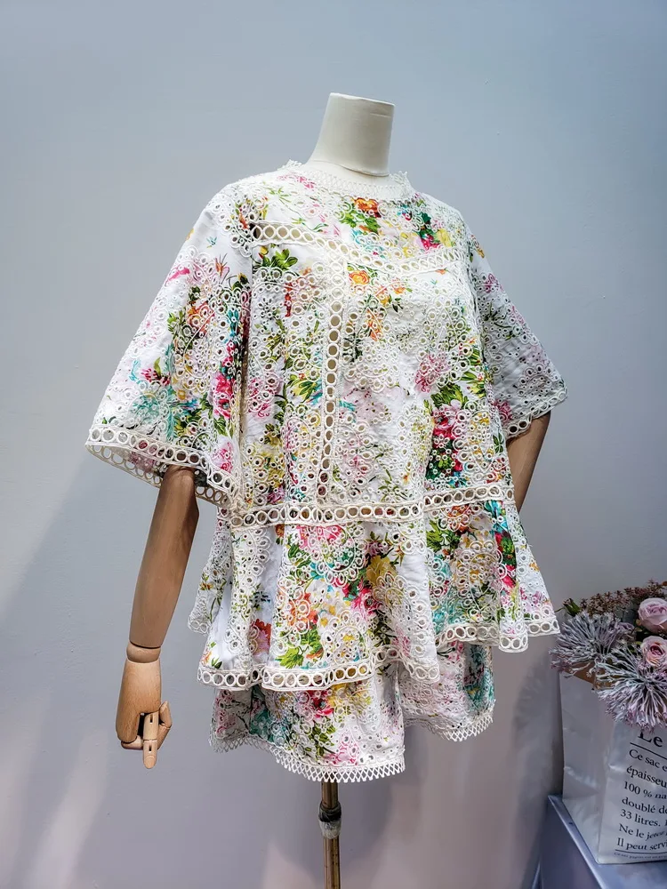 2019 Летний Новый ажурный вышитый топ + шорты с эластичной резинкой на талии модный