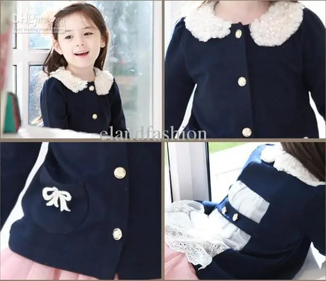 Wholesale - Little Girl's Dark Blue/Pink Doll Collar Outwear 2013 Children's Casual Cardigan Clothing | Детская одежда и