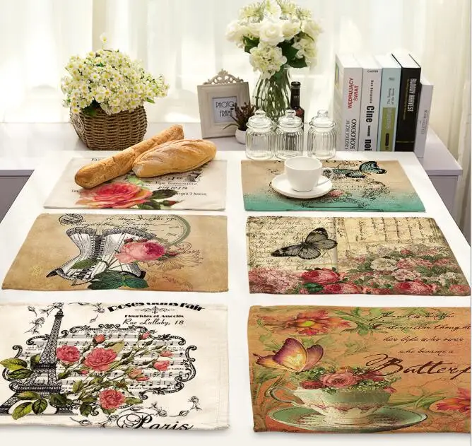 Настольный коврик с рисунком льняная салфетка Place mat hot retro butterfly style полиэстеровый