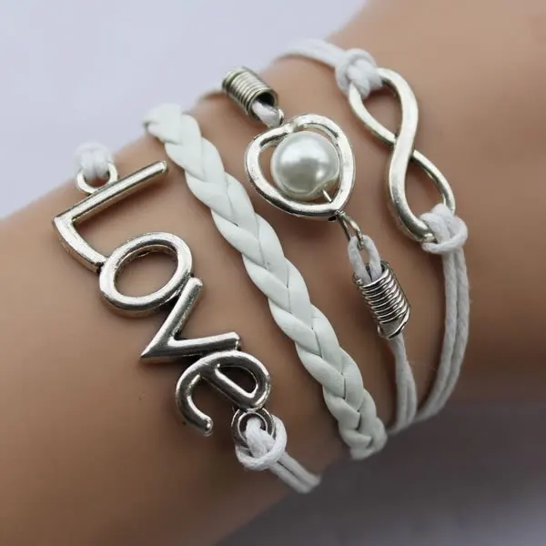 Кожаная обмотка ручной работы Бесконечность/Любовь/Стеклянный Жемчуг внутри