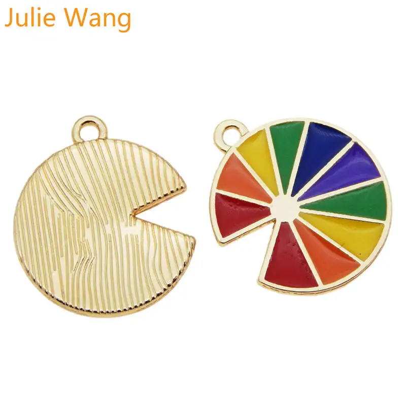

Julie Wang 8PCS Enamel Colorful Palette Gold Tone Charms Round Necklace Bracelet Earrings Findings DIY Jewelry Making Accessory