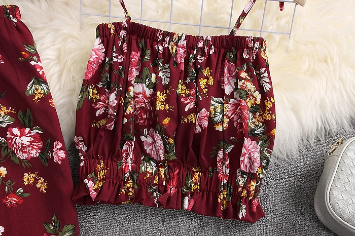 ALPHALMODA летний женский короткий топ с цветочным рисунком+ штаны, комплект из 2 предметов, повседневный топ на бретельках с принтом для праздников+ брюки с подкладкой, комплект из 2 предметов s