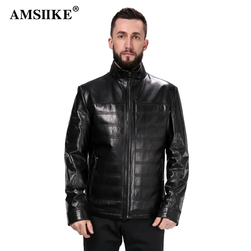 AMSIIKE Мужская Кожаная Стеганая Куртка Воротник Стойка на Молнии A8276|coat plaid|coats coatscoat