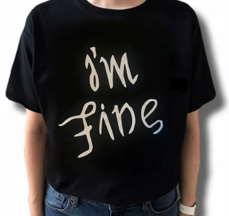 Футболка I'm Fine Ambigram, женские футболки с графическим рисунком, топы Min Yoongi, Забавные топы Love Yourself Answer, футболка Jungkook, топы, Прямая поставка - Цвет: Черный