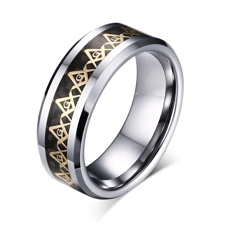 gold rings Мужские кольца вольфрамовое масонское кольцо мужские модные кольца аксессуары кольца мужские свадебные ювелирные изделия серебро и золото цвет - Цвет основного камня: gold rings