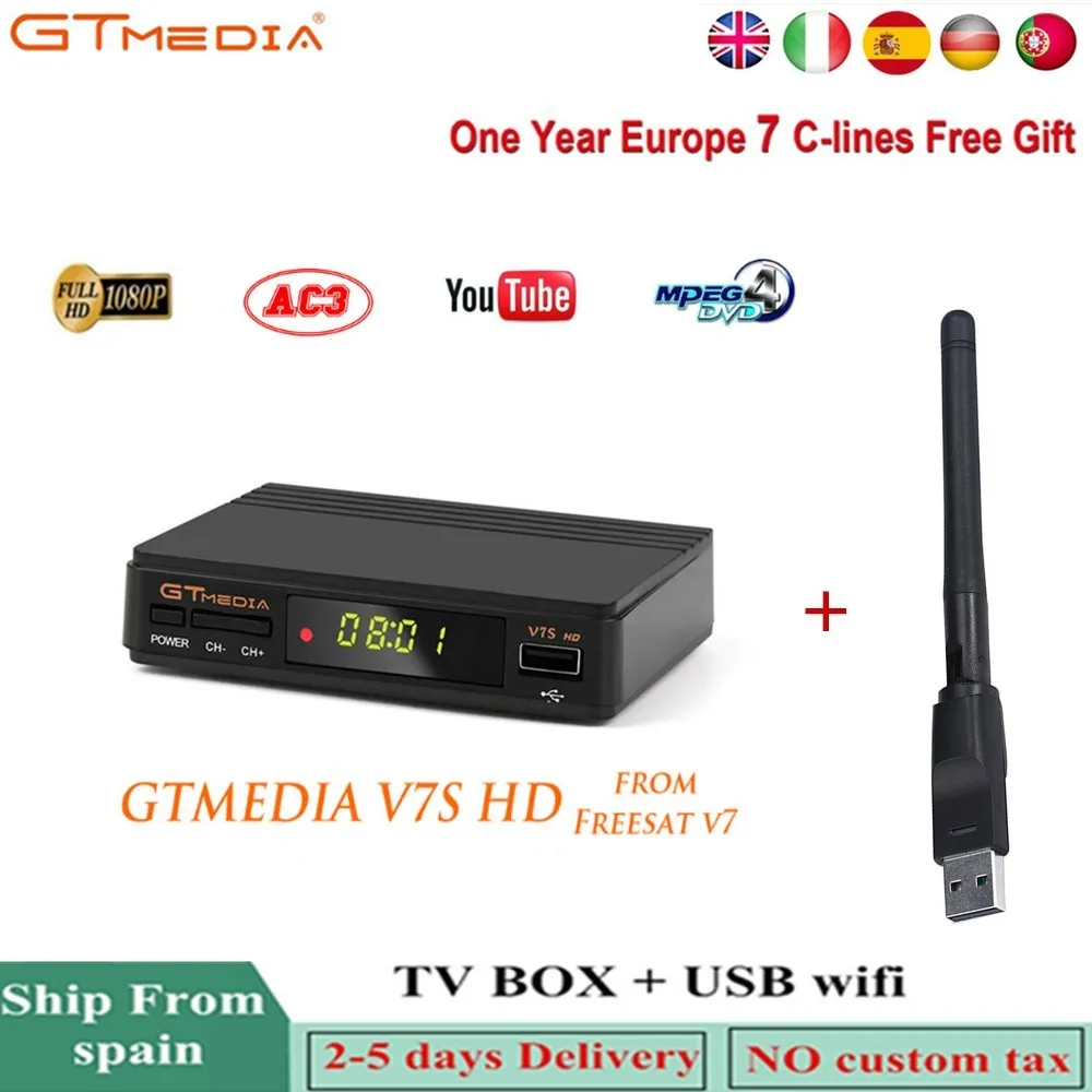 GTMEDIA V7S HD 1080P DVB-S2 Freesat V7 спутниковый ресивер с европейскими 7 линиями Cccam для 1 года Испания+ wifi Поддержка Dolby AC3