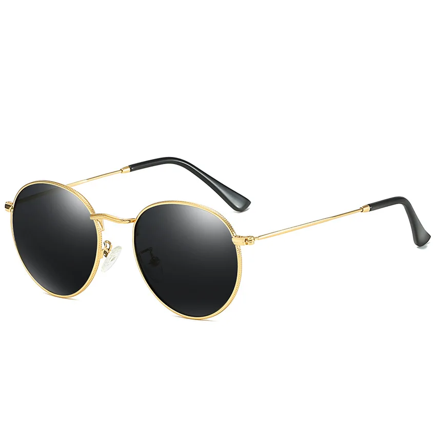 gold gray SIMPRECT круглые поляризованные солнцезащитные очки для женщин и мужчин, зеркальные черные солнцезащитные очки UV400, высокое качество, винтажные брендовые дизайнерские солнцезащитные очки - Цвет линз: gold gray