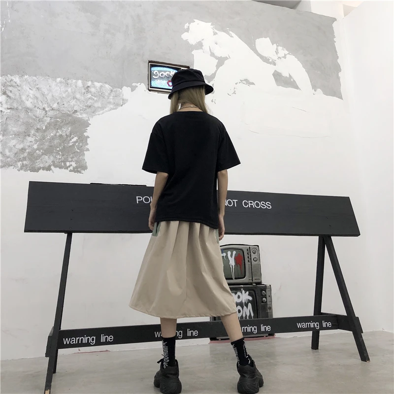 Женская юбка миди в стиле ретро Harajuku модная уличная с карманами Корейском