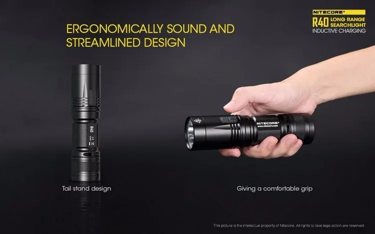NITECORE R40 Flashlight XP-L HI max 1000 lumen beam distance 520 meter tactical torch with Rechargeable battery charger cradle