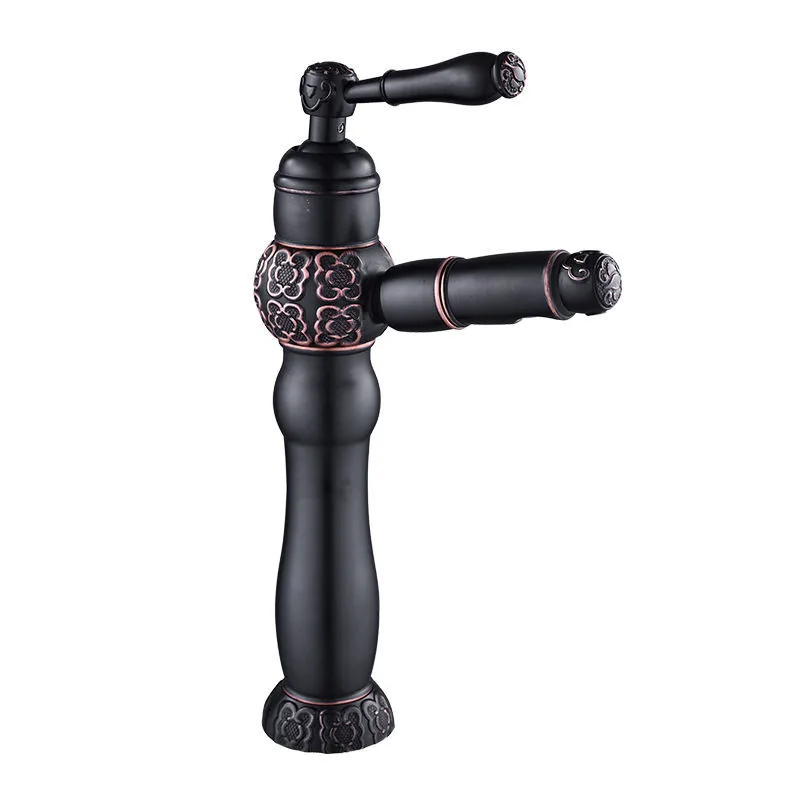 Bathroom Basin Faucet Brass Sink Mixer Tap Pull Out Spray Nozzle Hot & Cold Black Oil Brushed/Gold Carved Lavatory Crane Faucet