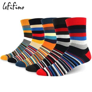 Мужские разноцветные носки LeFifino, Разноцветные носки с круглым вырезом, веселые хлопковые носки в полоску для вечеринки, Le14719