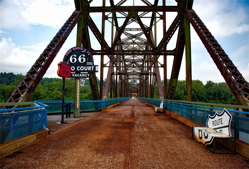 Laeacco Route 66 доска знак стальной мост ребенок живописный фотографический фон