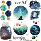 Мультяшная галактика планета временные Круглые татуировки наклейки синяя Гора дерево воздушный шар акварельные татуировки для женщин боди-арт детские подарки тату