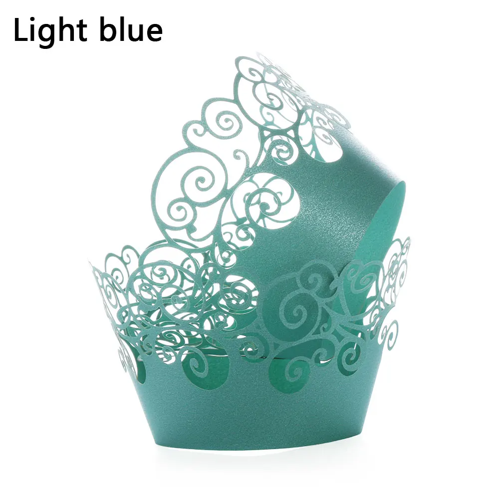 12pcs light blue 50 шт. кекс Бумага чашек торта формы форма для порционного кекса выпечки кексов коробка чашки чехол вечерние лотка торта вечерние украшения инструменты - Цвет: 12pcs light blue