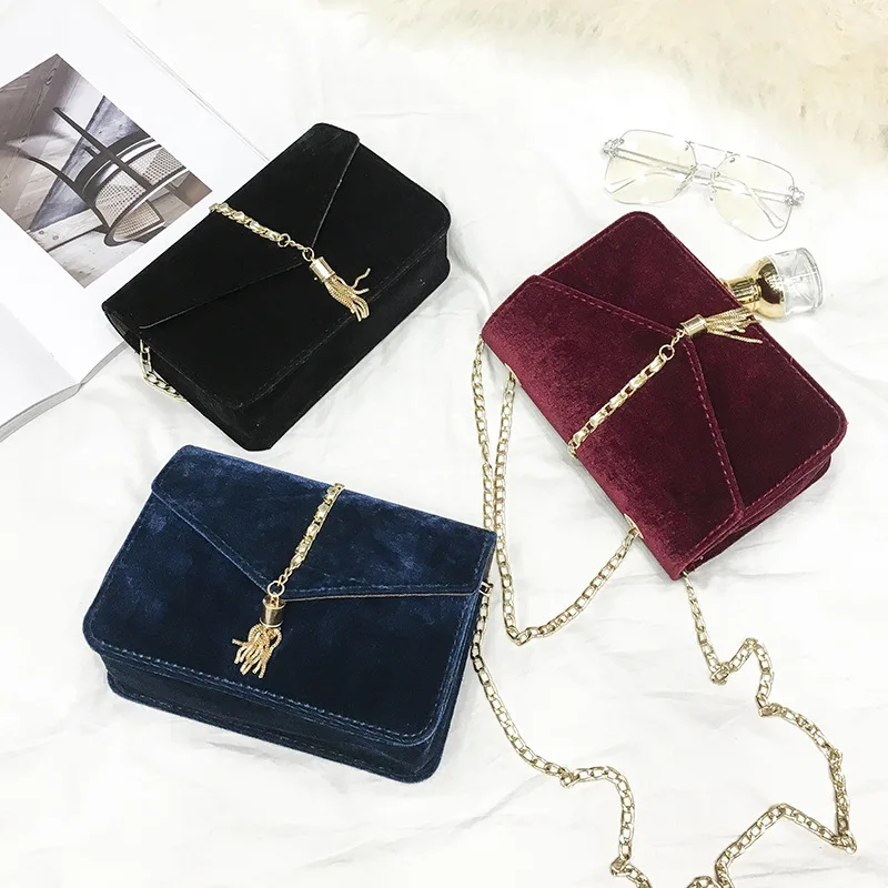 

New 2019 Fashion Women Evening Shoulder Bag Bridal Clutch Chain Velour Handbag Elegant Party Bags Wedding Messenger Crossbody