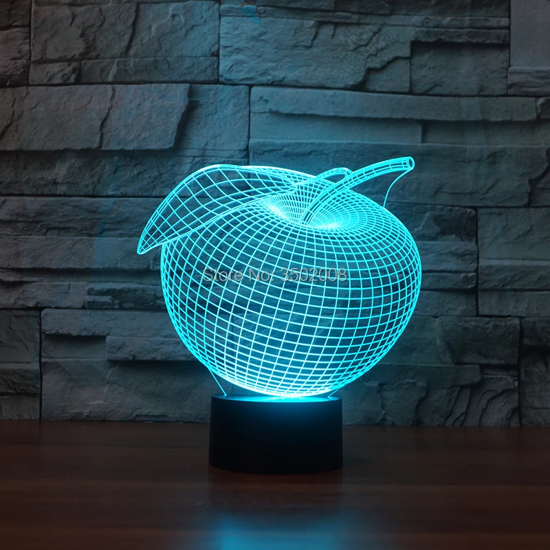 Креативный 3D дизайн apple Красочный ночник 7 цветов USB LED Настольная лампа в подарок