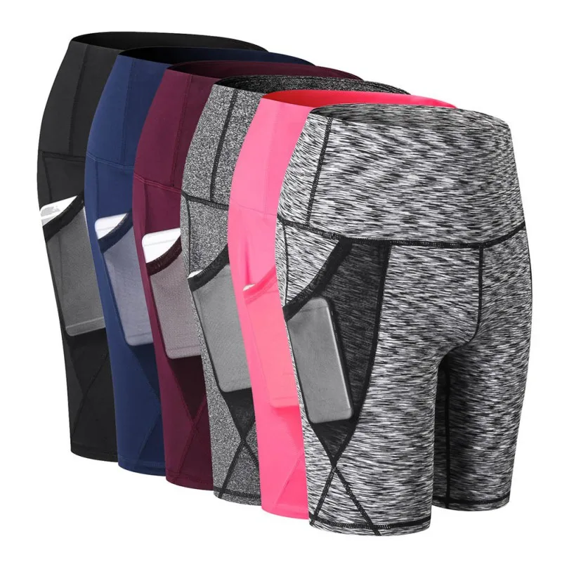 

Outdoor Women High Waist Quick-drying Yoga Slant Pocket Running Training Sports Tight-fitting Stretch Fitness Shorts Tights