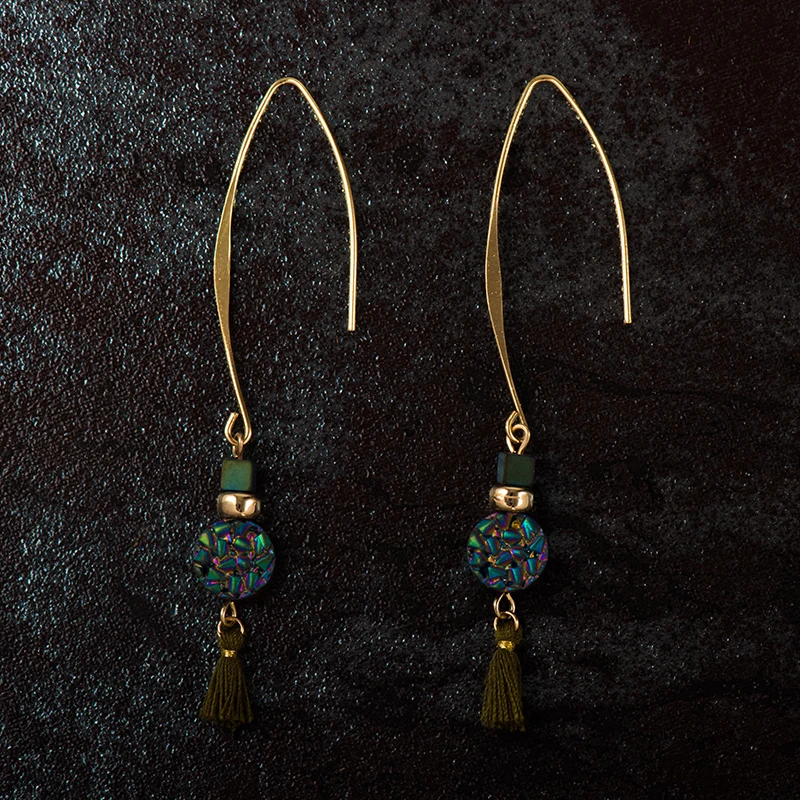 Женские длинные серьги-подвески ручной работы в богемном стиле из натурального