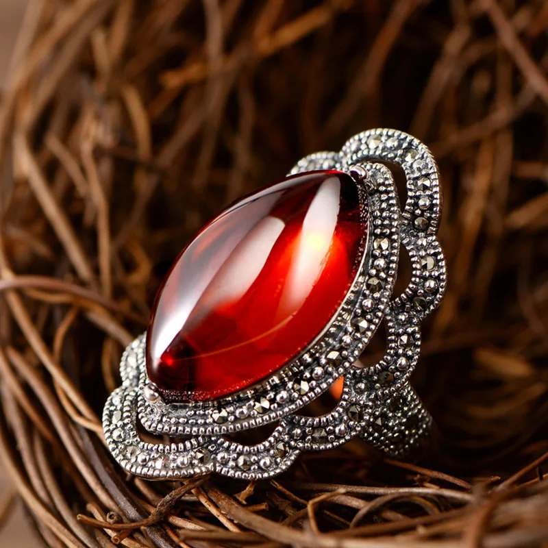 Настоящее чистое серебро 925 пробы Женское кольцо оригинальное винтажное женское