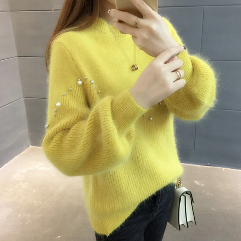 loose short paragraph bottoming sweater female students autumn winter Thicken knit Half high collar Women's clothingA609 | Женская