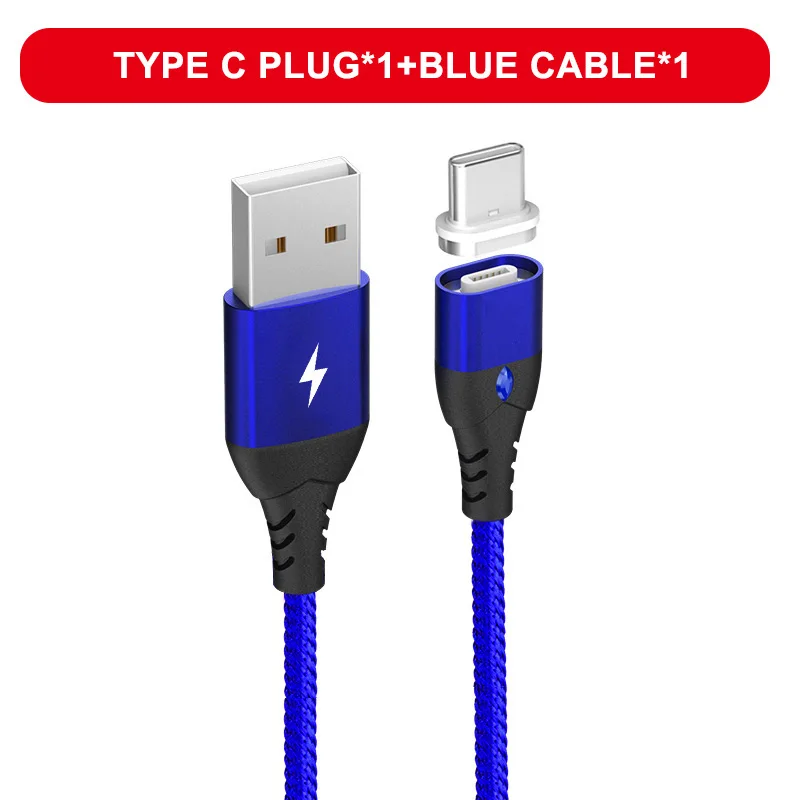 Oppselve 1 м светодиодный магнитный usb-кабель для iPhone Xs Max 8 7 6 и кабель USB type C и кабель Micro usb для samsung Xiaomi LG USB C Tubo - Цвет: Blue Type C Cable