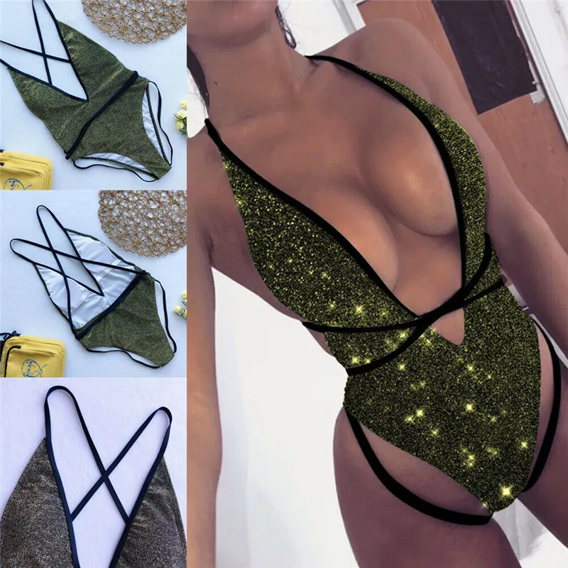 Женский купальник-бикини GLANE с v-образным вырезом монокини пляжная одежда | Спорт