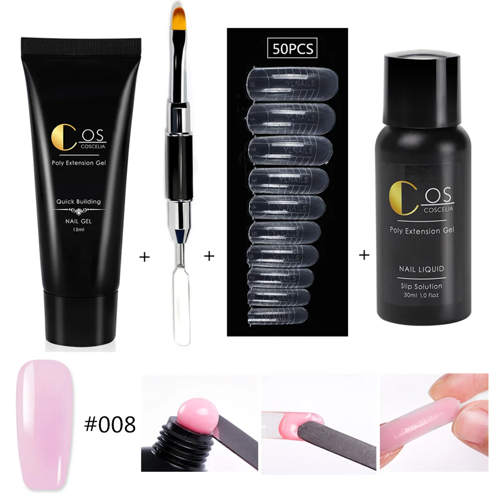 SET 008 COSCELIA гель для набор для наращивания ногтей с инструментами для французского маникюра гель Лак Кисть для нейл-арта гель для наращивания ногтей - Цвет: SET 008