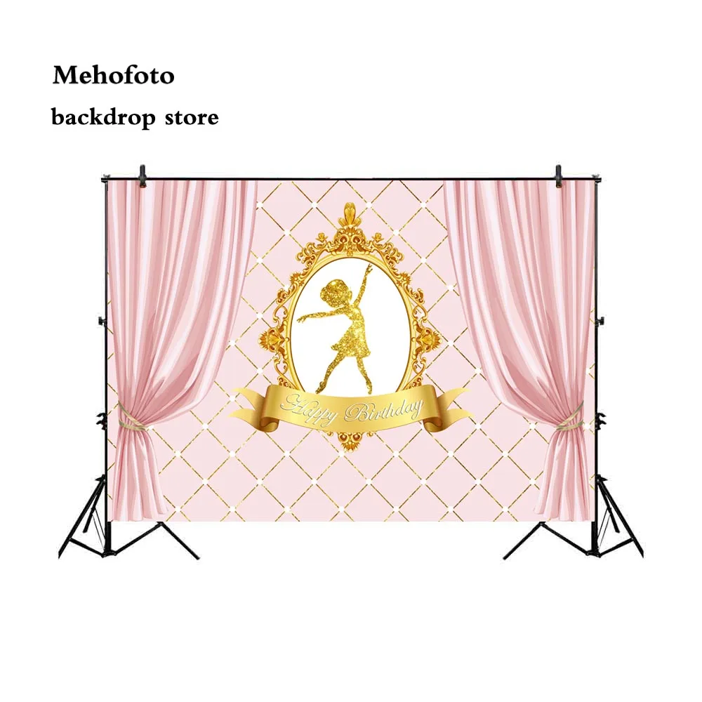  Ballet Pink Curtain Backdrops for Photography Princess and Gold Mirror Backgrounds for Photo Studio Birthday Party