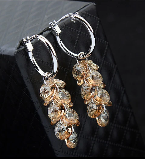 Женские круглые серьги кольца с кристаллами Swarovski серебряная Сережка вечерние