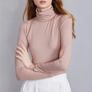 Женская футболка, топы, 2020 эластичная хлопковая Водолазка с длинным рукавом, облегающие Женские футболки, базовые футболки, базовые футболки, размера плюс