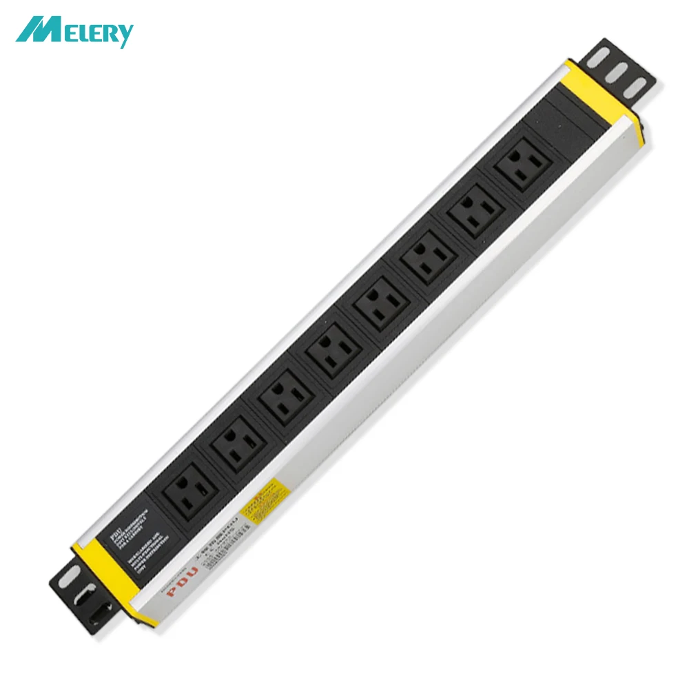 PDU Power Strip Cabinet Distribution Unit Socket Surge Protector 1U 8 way US Plug Outlets Overload Protection 2m Extension Cord