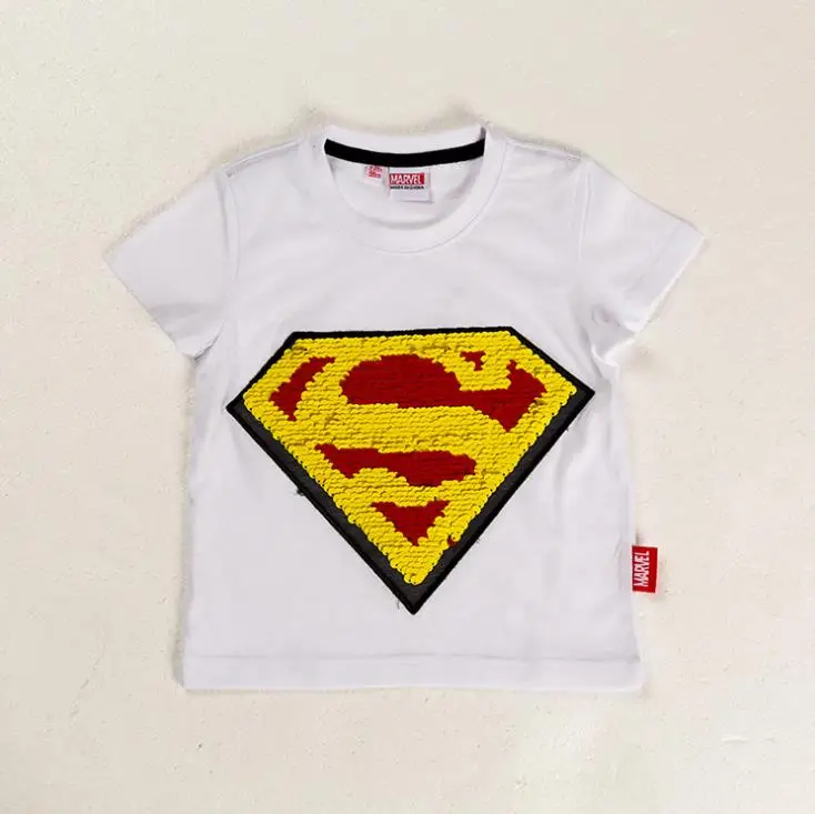 Boy Superman Cosplay Kids Costume T-shirt Cartoon Anime Sequins Short sleeve Children Jacket White/grey/black/blue | Тематическая
