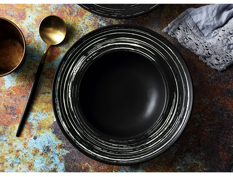 Creative Soup Dish Plates Ceramic Japaness Style Retro Food Plate Salad Steak Noodles Dish Home Decor 9 Inch Tray