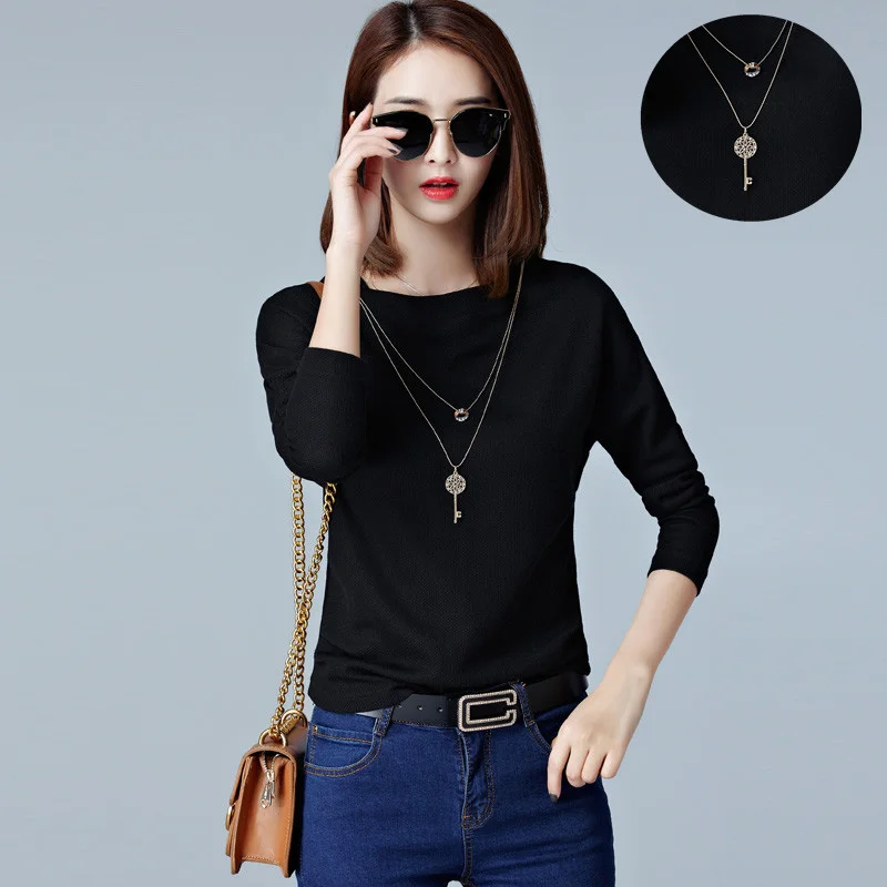 Camisas Femininas Batwing Футболка С Длинным Рукавом 2017 Женщин Ожерелье Футболки Мода Топы