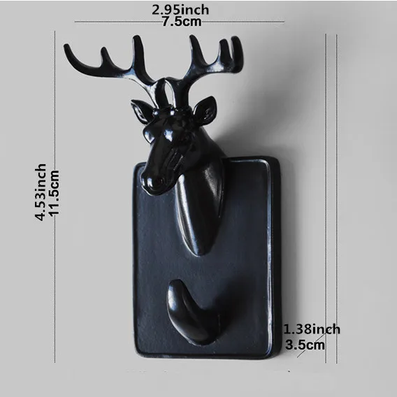Black deer 3D украшение в виде головы животного, крючок для хранения, смоляная Крышка для ключей, органайзер для одежды, декор в виде животного, вешалка для украшения - Цвет: Black deer
