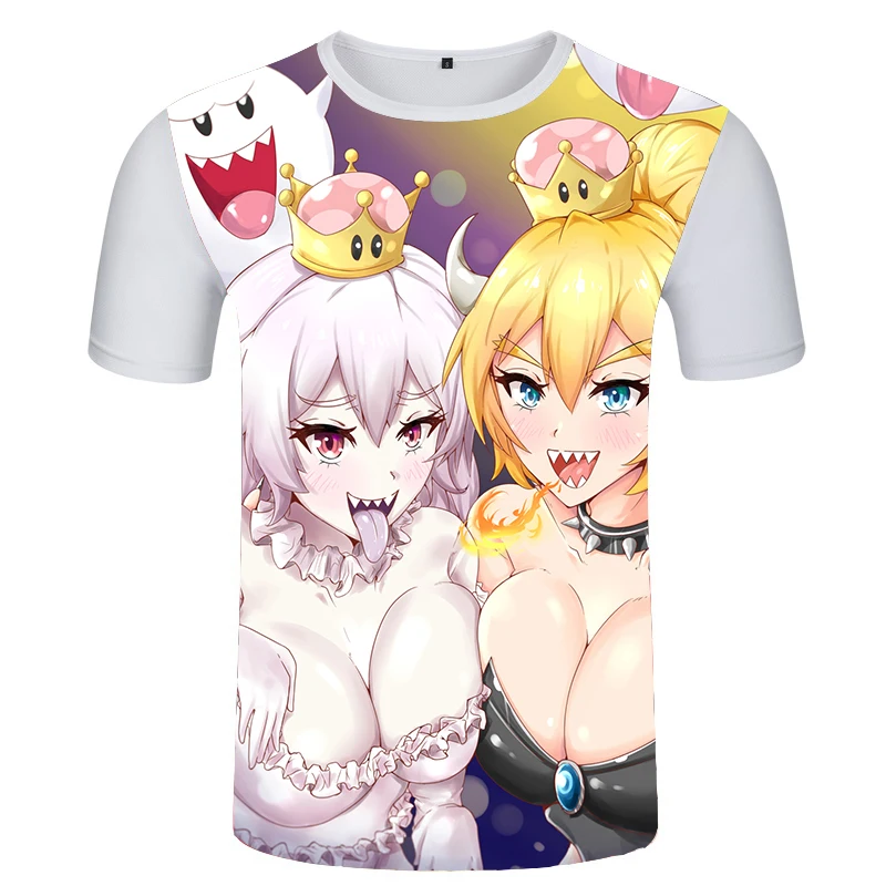 Аниме футболка Boosette Bowsette с бантом принтом милые для косплея коротким рукавом