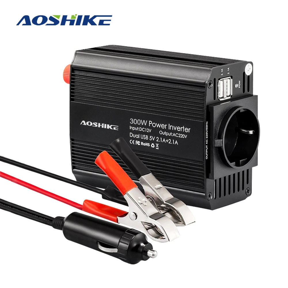 AOSHIKE солнечные инверторы автомобильный инвертор 12 В 220 300 Вт 50 Гц модификатор