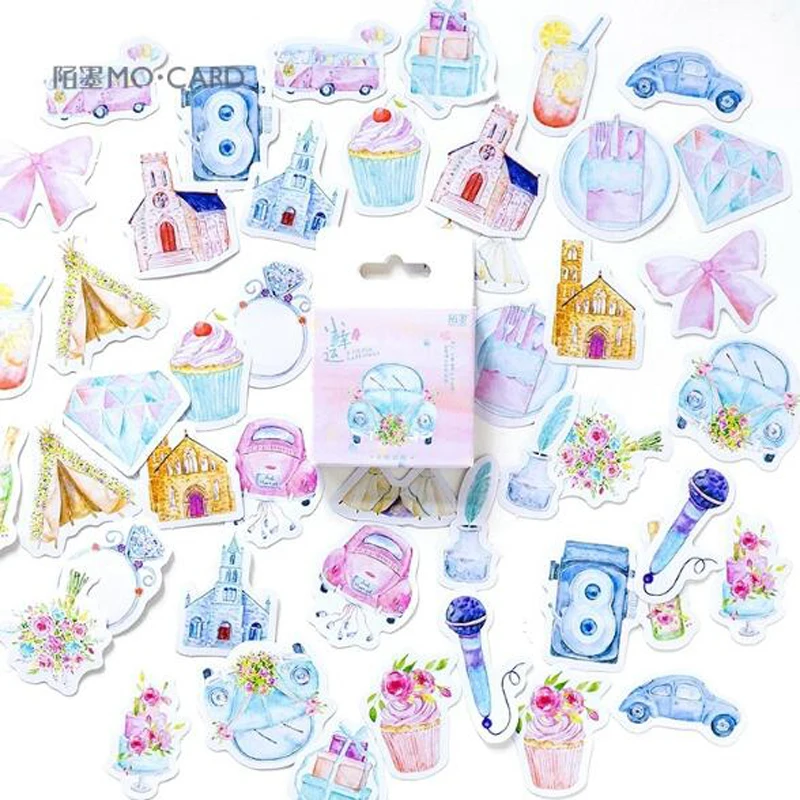 

Kawaii Little Lucky Boxed Sticker Cute Cartoon Sweet Car Flower Blessing Dairy Album Decoration DIY Stickers Box Kids Gift 45pcs