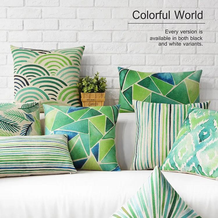 Зеленая подушка в пасторальном стиле Геометрическая Подушка льняная наволочка