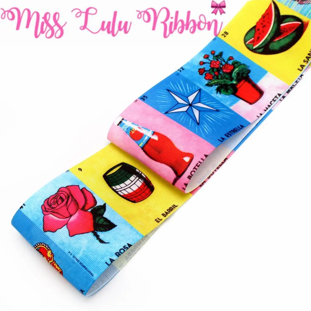 16mm-75mm Mexico Game Card Sweet Cotton Candy Printed Grosgrain/Elastic Ribbon DIY Hair Bows Funny Party Decor 50yards/roll | Дом и сад
