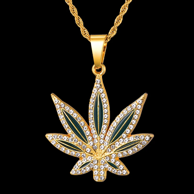 В Стиле Хип-хоп, с полными стразами, с листьями, Bling Iced Out, цепочка, подвески и ожерелья для мужчин, ювелирные изделия золотого цвета