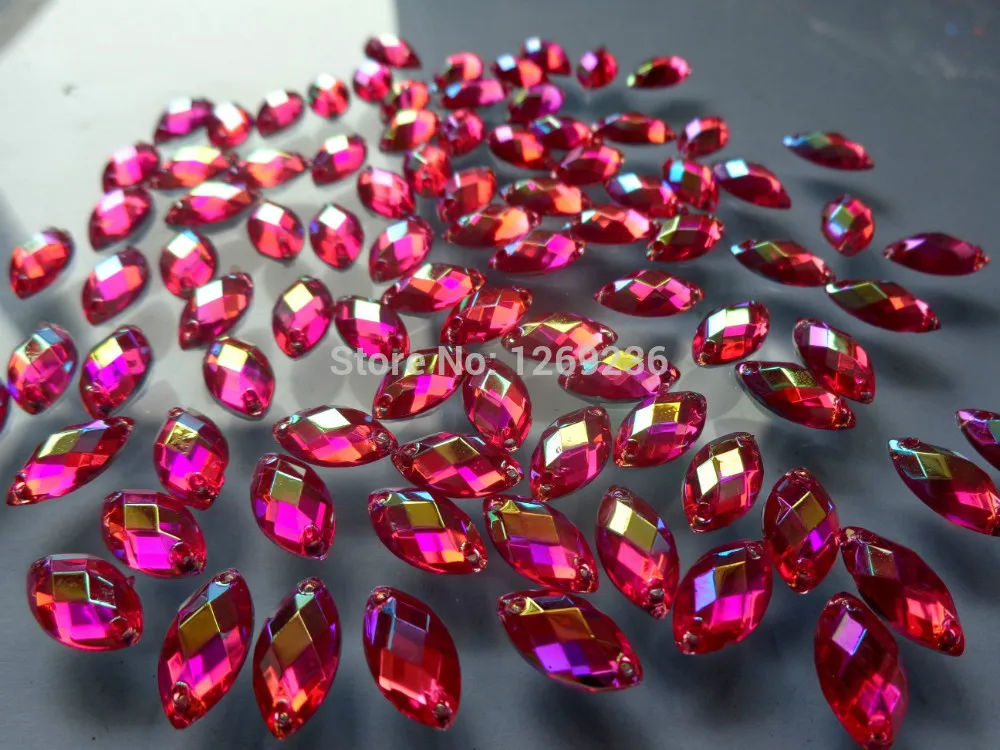 Free shipping 500pcs 6*12mm Navette shape Sew on Acrylic Crystal Rose Red ABcolour Rhinestones For Hand Sewing Stones |