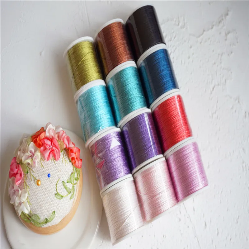 5rolls mixed colors 1000DX100Mts/рулон Anya Шелковая нить для вышивки однотонная очень тонкая лента для вышивки - Цвет: 5rolls mixed colors
