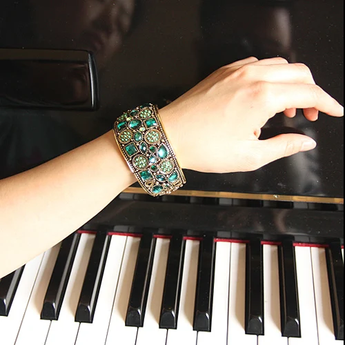 OCSRIO винтажные черные серебряные браслеты-манжеты для женщин хрустальные стразы