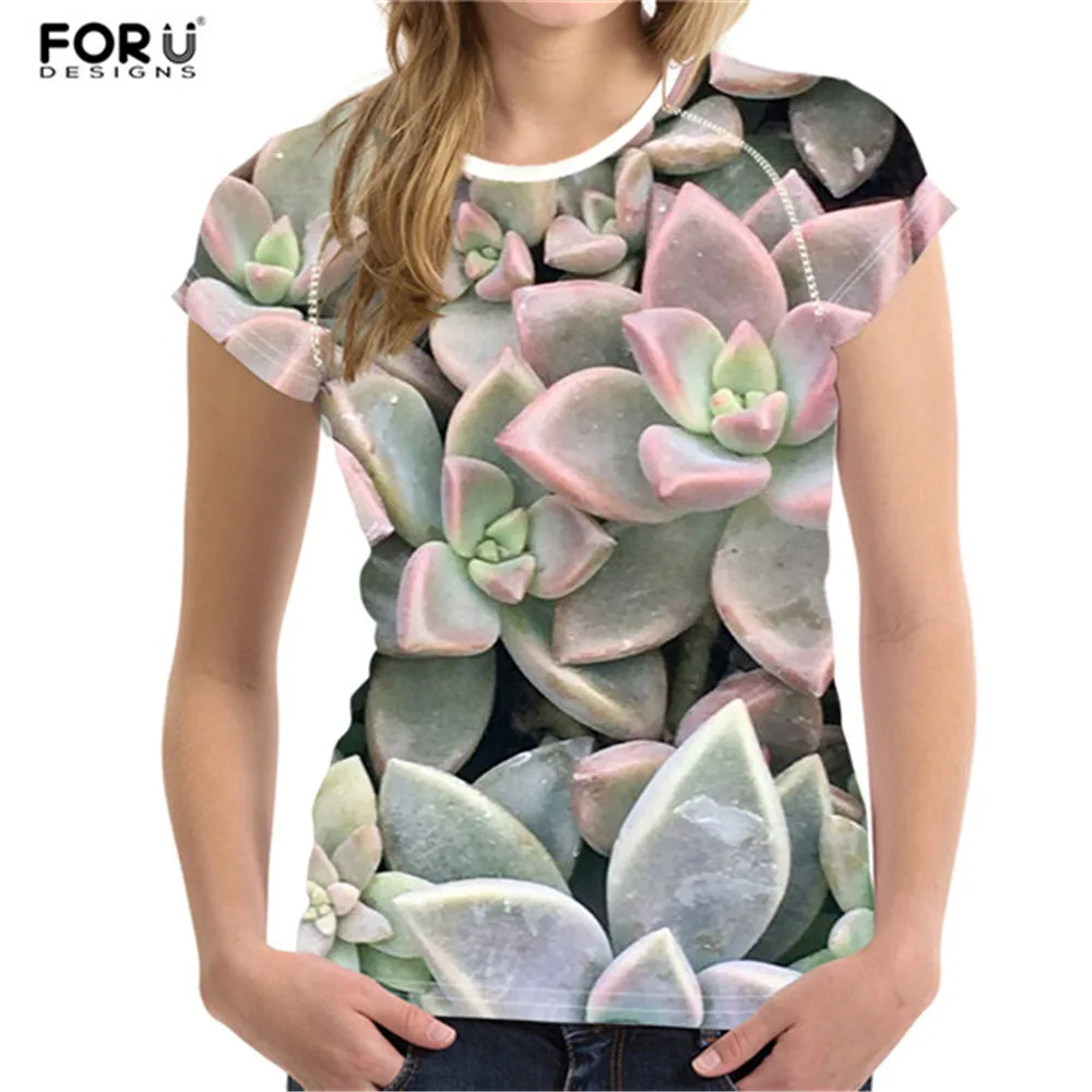 FORUDESIGNS/брендовая футболка для женщин летние футболки с растениями и суккулентами