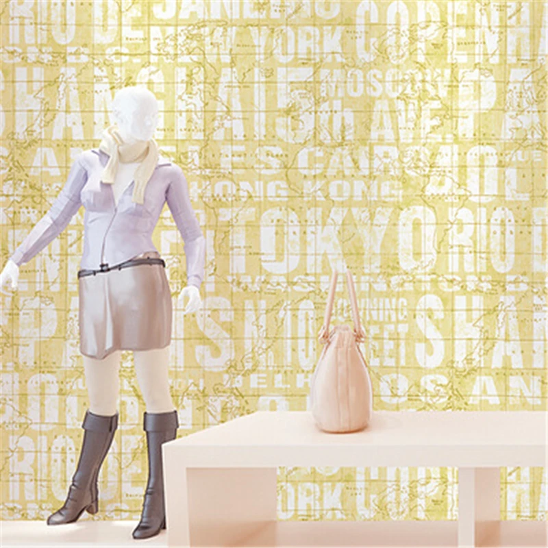 

beibehang English letter map women shop children 's clothing shop wallpaper modern bakery coffee bar works wallpaper
