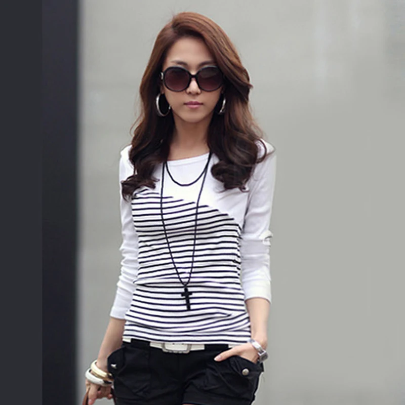 

T Shirt Women Clothes 2018 Striped Tshirt Long Sleeve Tops Womens Clothing T-Shirts Cotton Casual Tee Shirt Femme Poleras Mujer