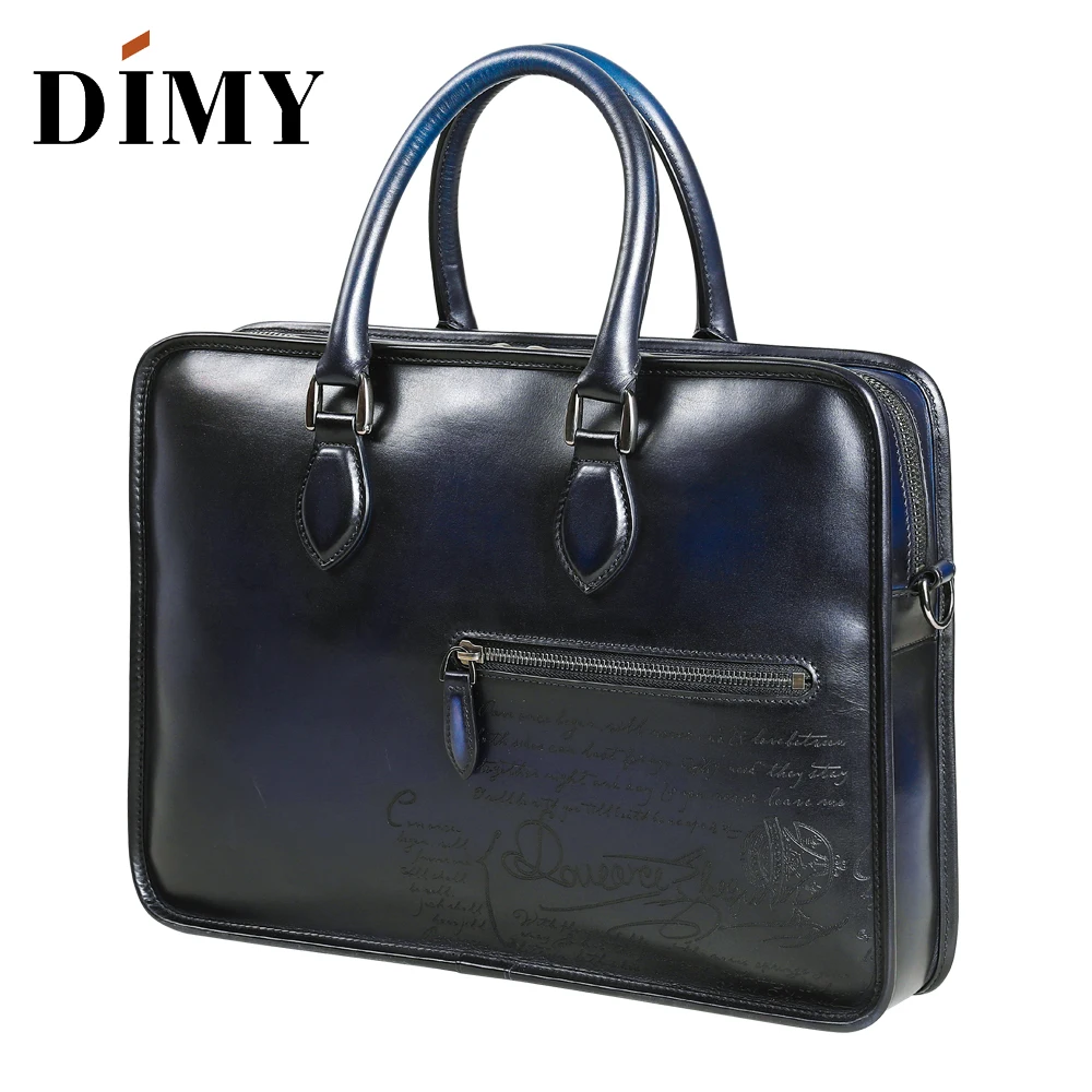 DIMY Dutch Calfskin Genuine Leather Briefcase Men Bag Hand Patina Business Briefcases 15 Luxury Bags Designer Shoulder Bag 2019