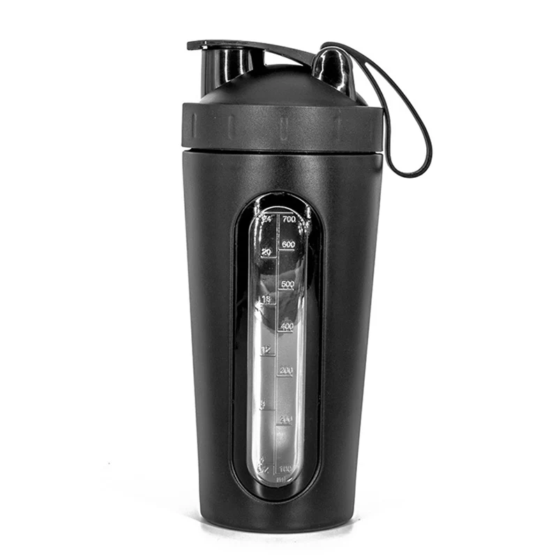 Черный 700ml Протеин шейкер бутылки Нержавеющая сталь бутылка для воды в тренажерном зале Фитнес для тренировок на улице, пить молоко порошка смеситель бутылка для воды - Цвет: Черный